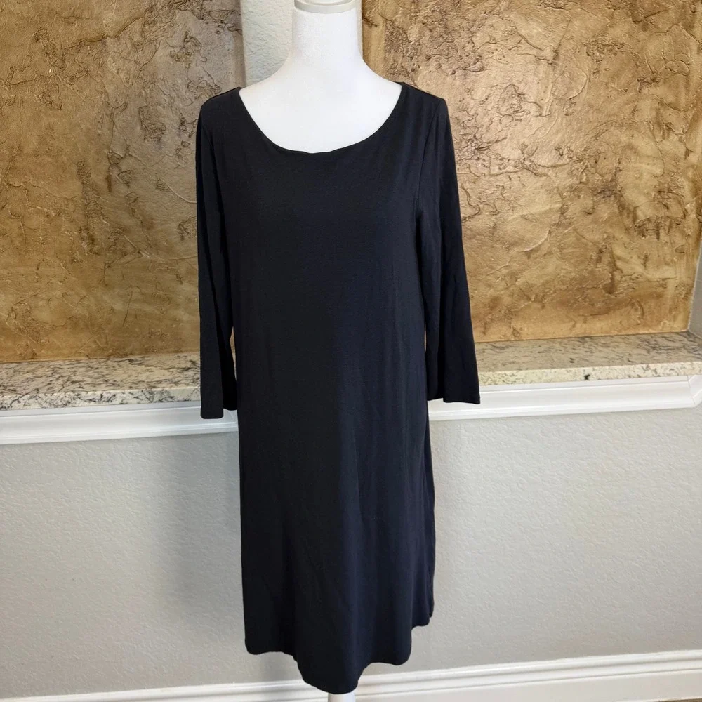 Garnet Hill T-Shirt Dress Small Dark Gray 3/4‎ Sleeve Scoop Neck Shift Capsule